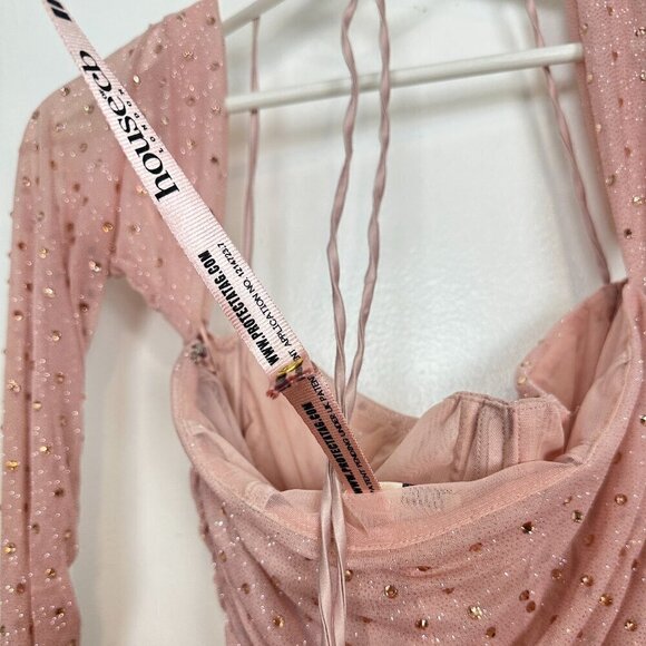 HOUSE OF CB Estella Crystallised Mini Dress in Soft Pink Size Medium - Picture 11 of 16
